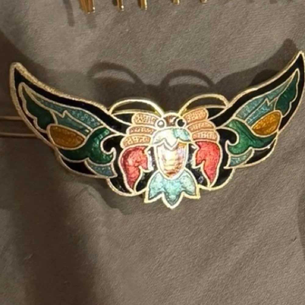 Vintage Cloisonné Moth Barrette